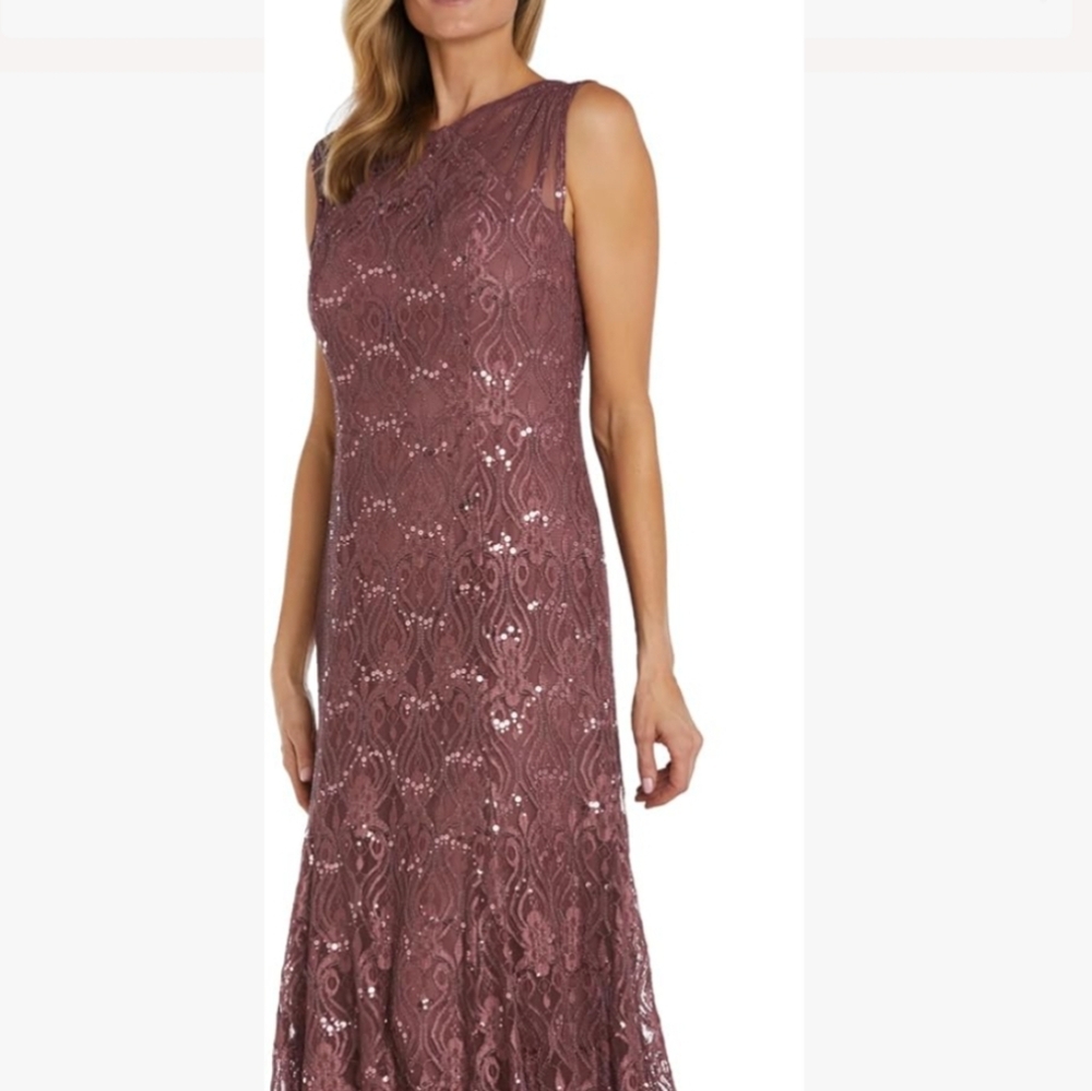 R&M Richards Sequined Lace Gown in Dark Rose Sz 8
